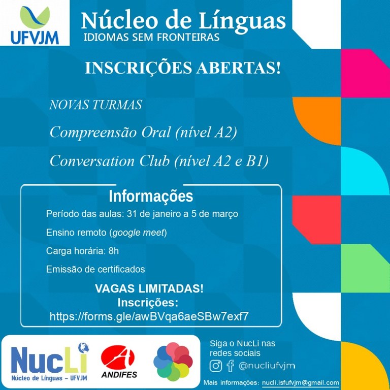 Novos cursos de Inglês ofertados pelo Nucli da UFVJM