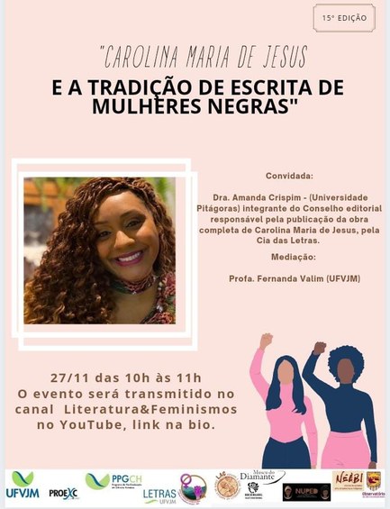 Banner da 15ª edição do projeto de extensão universitária Literatura e Feminismos