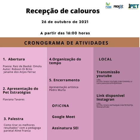 Recepção de calouros do PET Estratégias Recepção de calouros do PET Estratégias