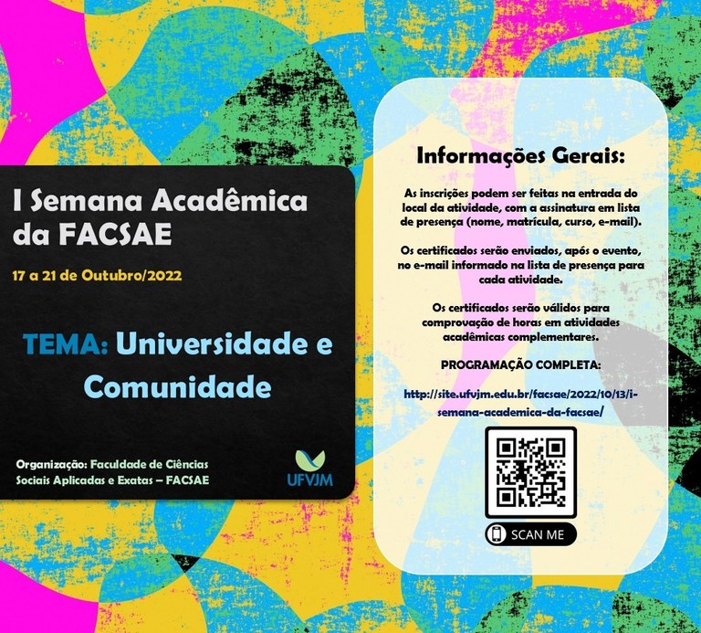 Peça gráfica da 1ª Semana Acadêmica da Facsae