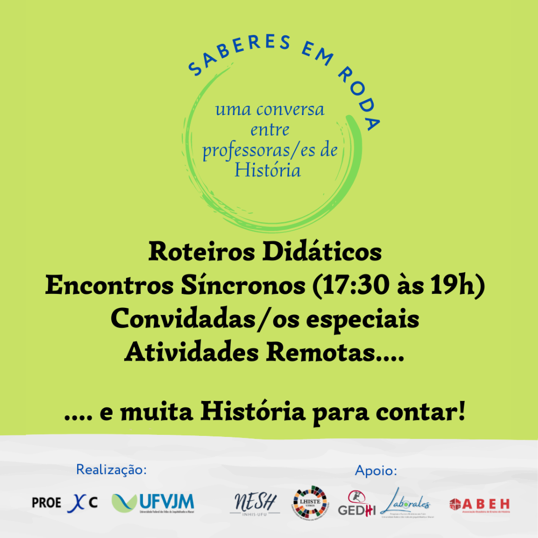 Peça gráfica de divulgação do evento Saberes em Roda: uma conversa entre professoras(es) de História da UFVJM