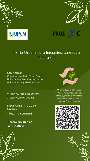 Peça gráfica do curso on-line Horta Urbana para Iniciantes