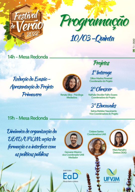 Programação do Festival de Verão da Dead da UFVJM - 3 dia