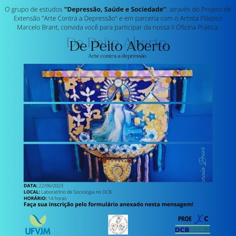 Peça gráfica do evento Oficina “De Peito Aberto: arte contra a depressão”