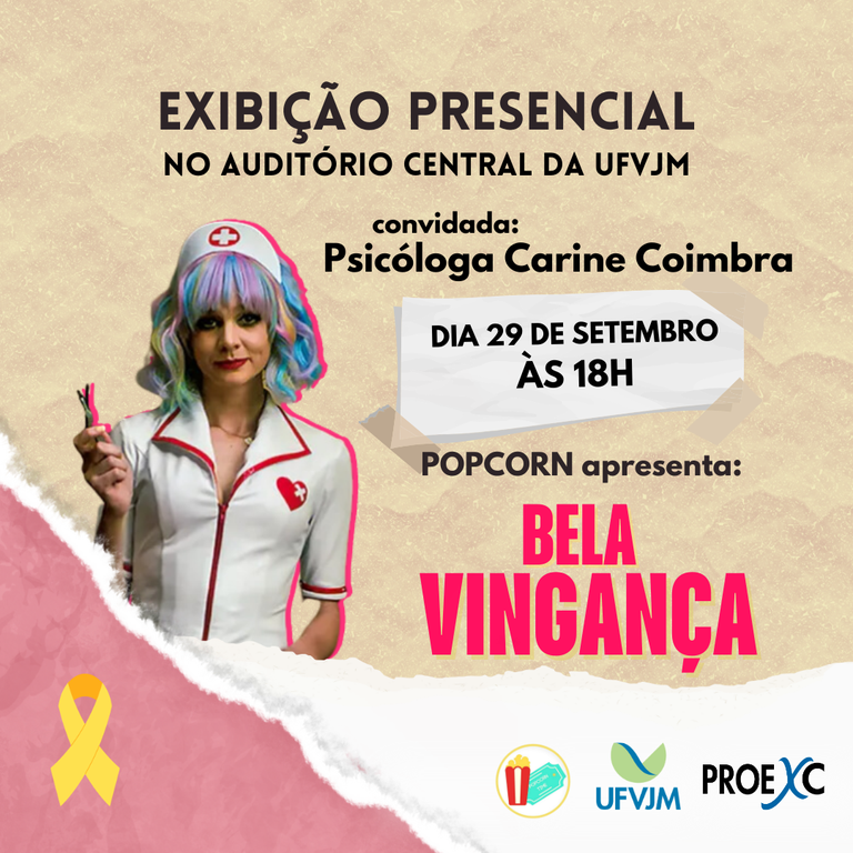 Peça gráfica do evento Popcorn a medicina na sétima arte - Filme "Bela Vingança"