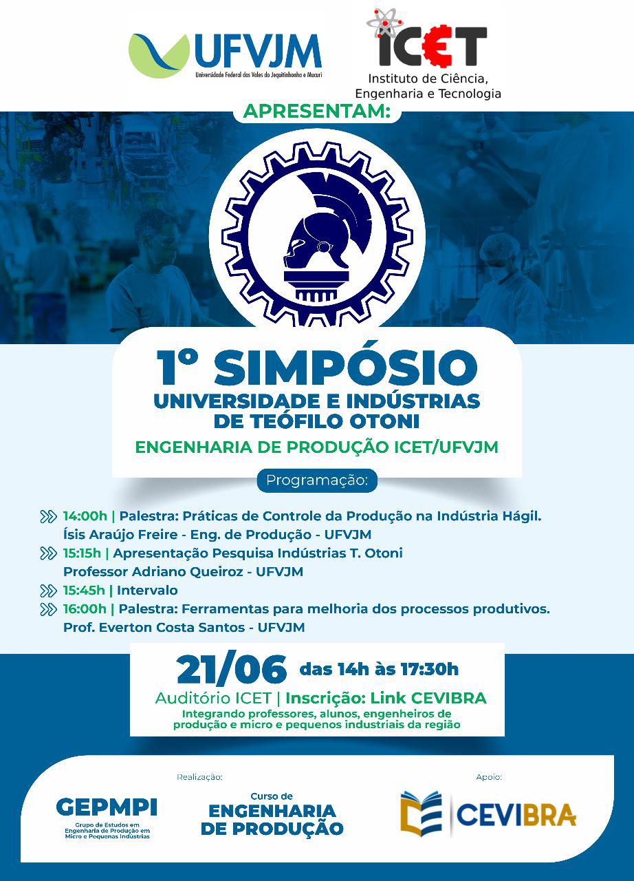 Programação do evento 1º Simpósio Universidade e Indústrias de Teófilo Otoni