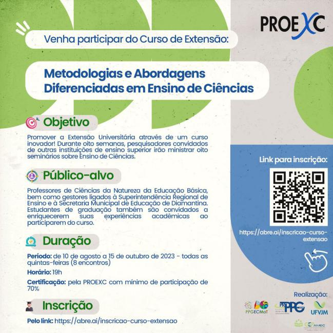 Peça gráfica do evento Curso de extensão Metodologias e Abordagens Diferenciadas em Ensino de Ciências