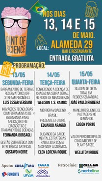 A imagem traz em destaque o cronograma do evento em Janaúba. o Evento ocorrerá nos dias 13, 14 e 15 no bar e restaurante Alameda 29 com entrada gratuita.