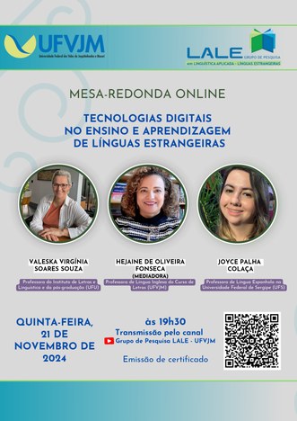 Peça de divulgação do evento Mesa-Redonda Tecnologias digitais no ensino e aprendizagem de línguas estrangeiras 01