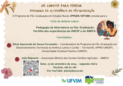 Peça gráfica do evento Debate sobre pedagogia da alternância na pós-graduação