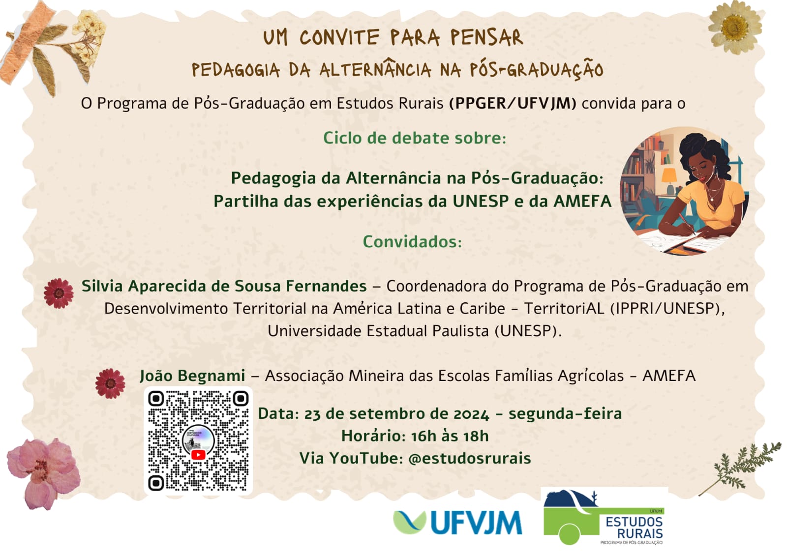 Peça gráfica do evento Debate sobre pedagogia da alternância na pós-graduação
