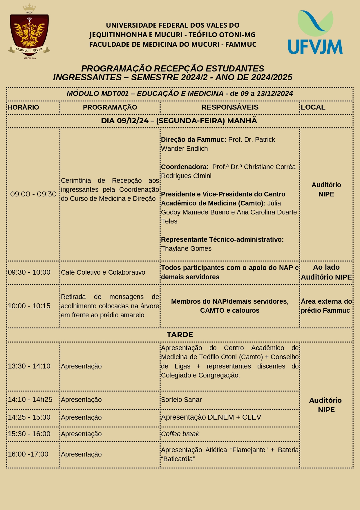 Peça gráfica do evento Recepção de estudantes ingressantes da FAMMUC 02