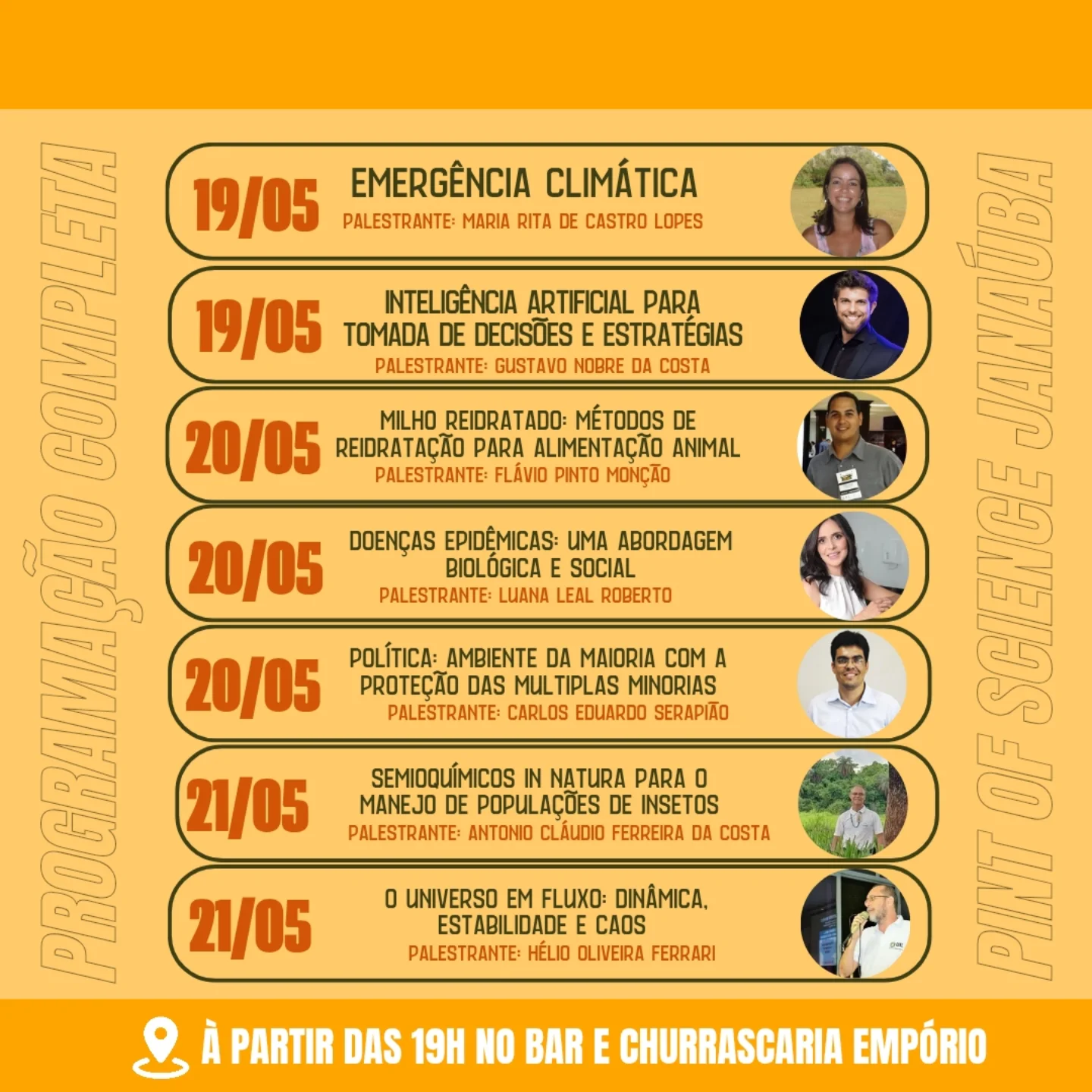 Peça gráfica do evento Pint Of science - Programação