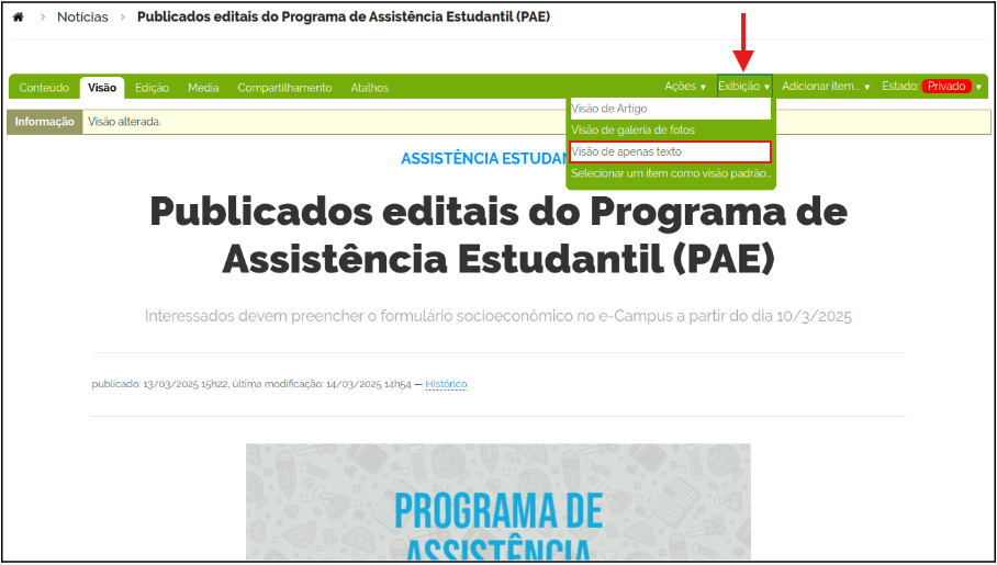 Mudança de estado Plone exibicao