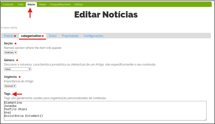 Edição de tags Plone tags