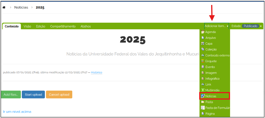 Item notícias Plone noticia