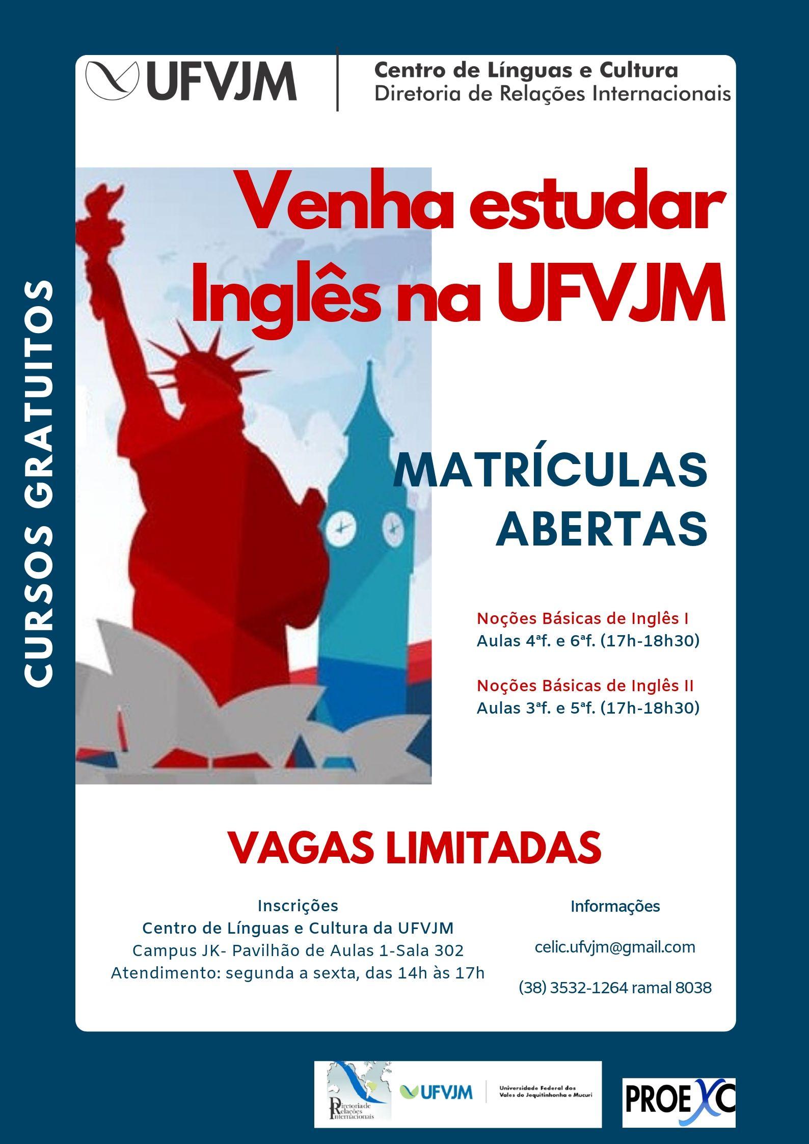 cursos gratuitos de Inglês no CELIC/UFVJM