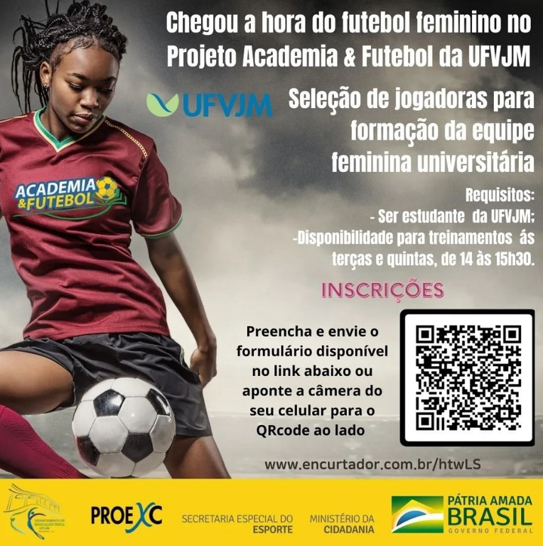 Peça de divulgação do Projeto Academia e Futebol da UFVJM