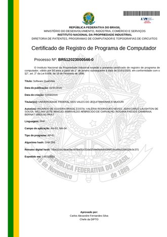 imagem do certificado de registro de prograna de computador. documento do instituto nacional da propriedade industrial. processo numero br512023000546-0