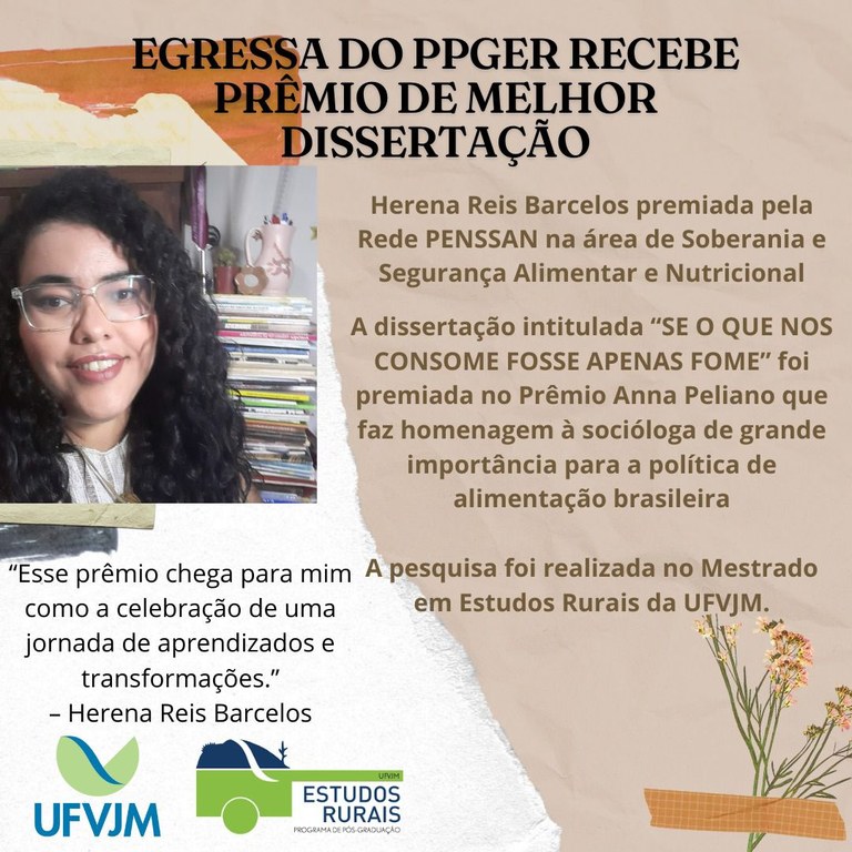 Egressa da UFVJM é premiada por melhor dissertação na área de soberania e segurança alimentar e nutricional