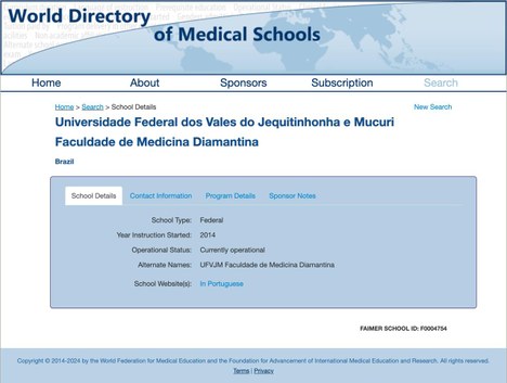 Faculdade de Medicina da UFVJM é listada no Diretório Mundial de Escolas Médicas (WDOMS)