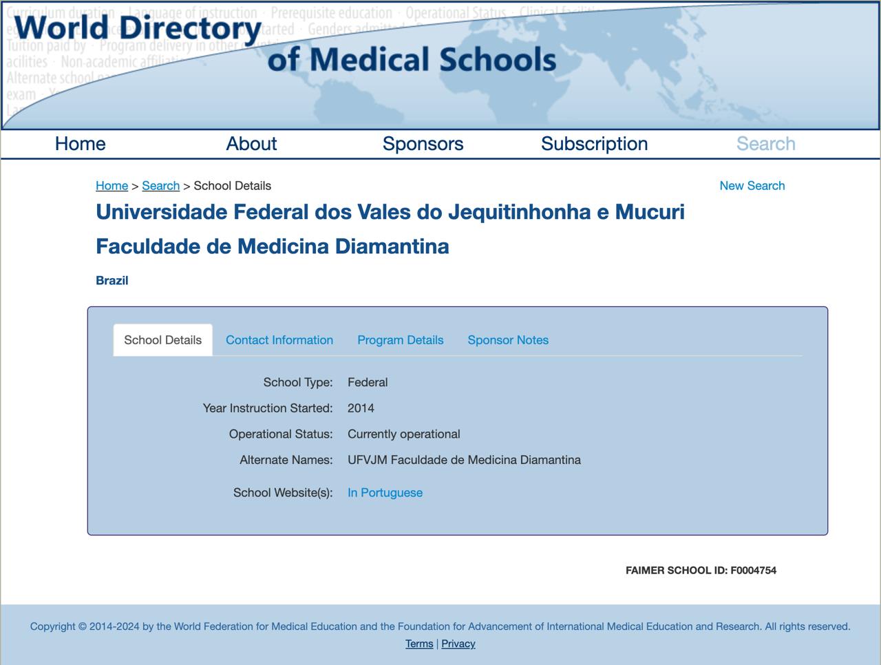 Faculdade de Medicina da UFVJM é listada no Diretório Mundial de Escolas Médicas (WDOMS)