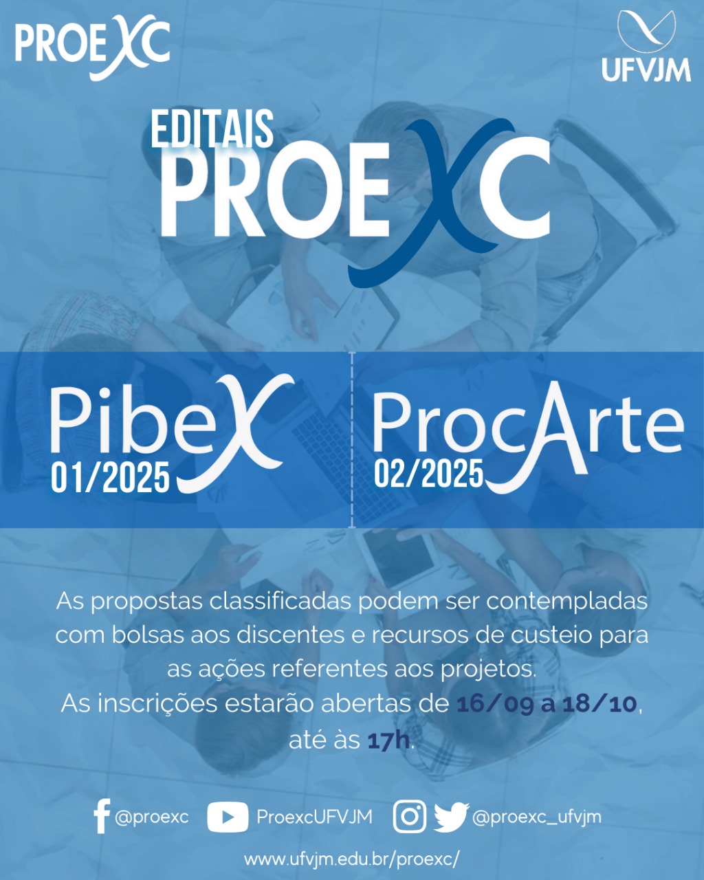 Inscrições abertas para submissão de projetos nos Programas de Apoio à Extensão (Pibex) e Apoio à Cultura e Arte (Procarte)