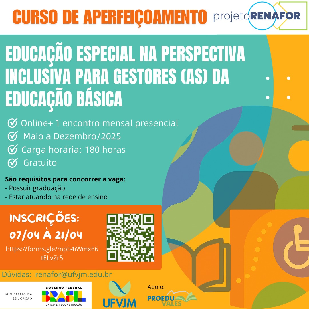 peça gráfica Curso de aperfeiçoamento de Educação Especial na perspectiva Inclusiva para gestores da Educação Básica