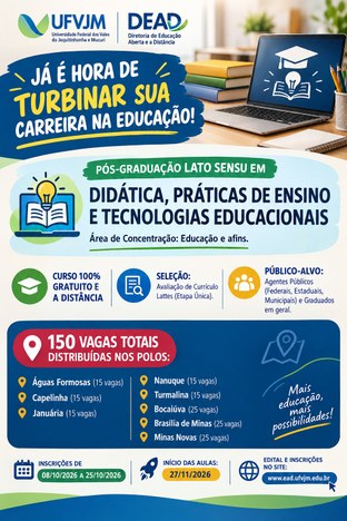 Cartaz de divulgação do curso de Especialização em Didática, Práticas de Ensino e Tecnologias